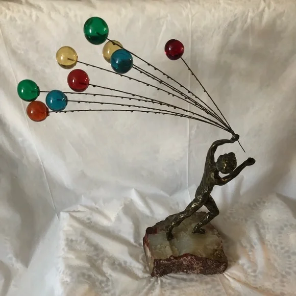 Curtis Jere art sculpture 1969 bronze boy with 9 balloons 🎈 signed & dated - Picture 7 of 9